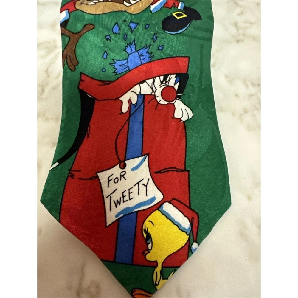 Looney Tunes Christmas‎ tree Necktie vintage 1990s Bugs Bunny Santa tweety 58x4
